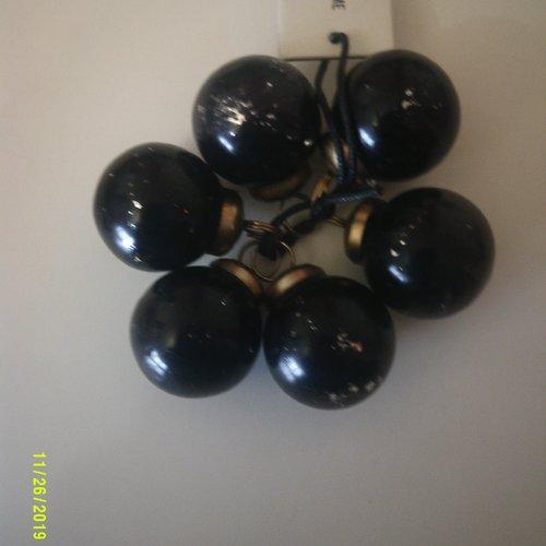 Lot de 6 petites boules de noël en verre de couleur noire et doré - madam stoltz - home sweet home