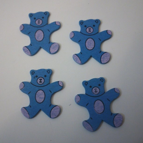 Lot de 4 petits oursons en bois de couleurs bleu et parme