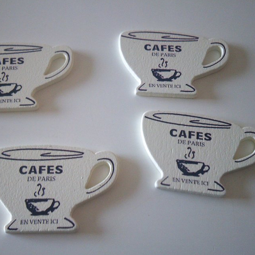 Lot de 4 petites tasses à café en bois "cafés de paris" - 5 cm x 3,5 cm