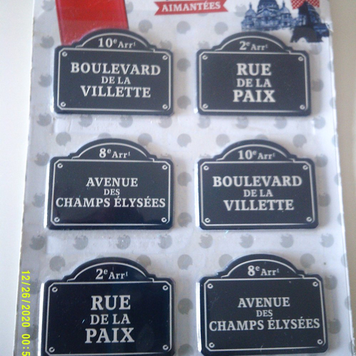 Lot de 6 plaques de rue aimantées paris - déco et pratique