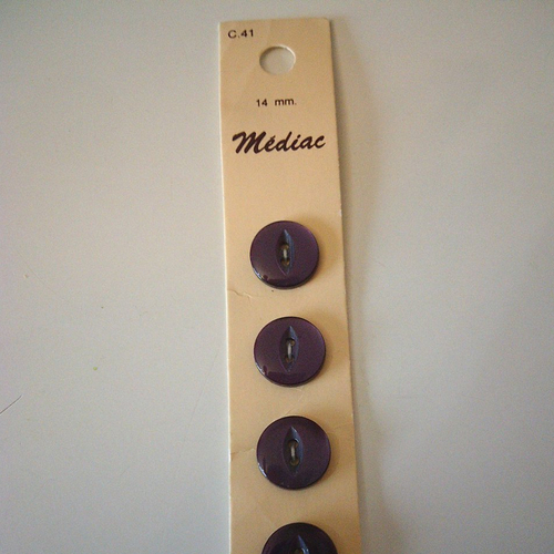 Lot de 5 boutons ronds de couleur violet brillant - marque "médiac" - 14 mm - c.41