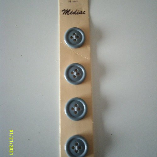 Lot de 4 boutons ronds de couleur gris - marque "médiac" - 16 mm - c.134