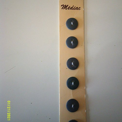 Lot de 6 boutons ronds de couleur gris foncé - marque "médiac" - 12 mm - c.130
