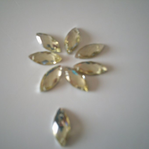 Lot de 70 perles strass - navettes strass à coudre jaune pâle - 2 cm x 1 cm - 2 trous
