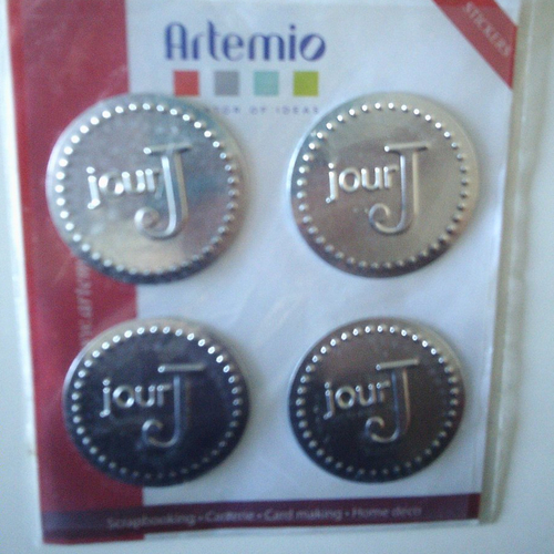 Artemio - stickers embellissements en métal repoussé marqué jour j