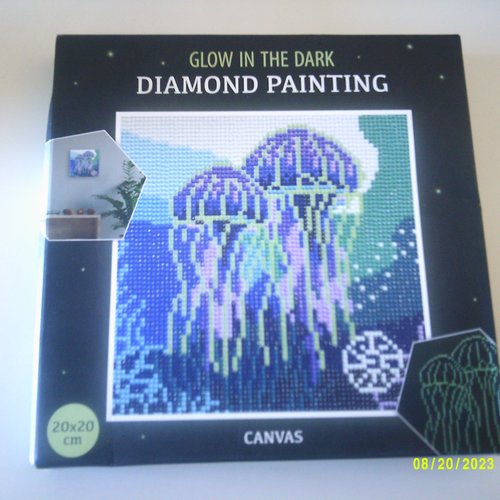 Kit diamant painting canvas - broderie tableau + cadre neuf - 20 x 20 cm - méduses lumineuses