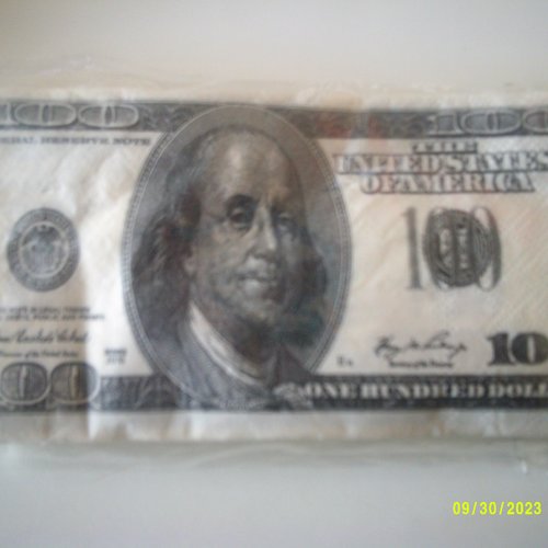Serviette en papier - billet de 100 dolars - original