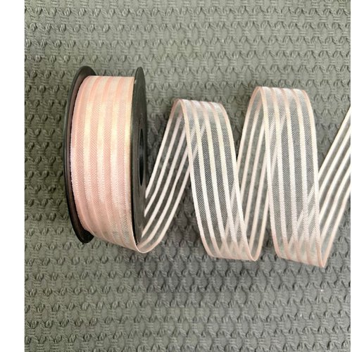 Ruban à rayures satinées rose chair 25 mm x 20 m pour couture, emballage et décoration – réf. rolraye6