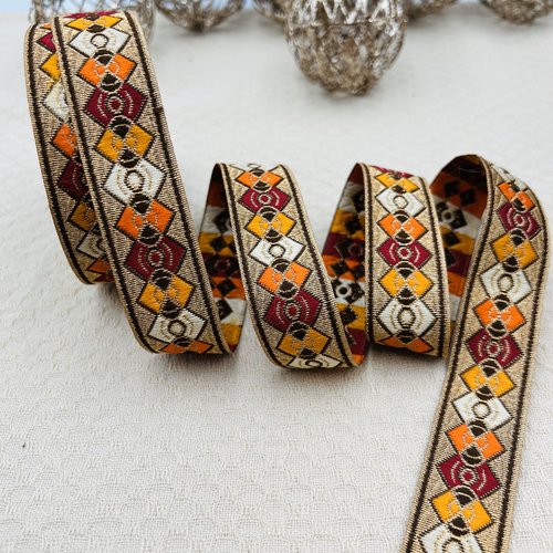 Galon de couture ethnique bohème tiziri – 2,5 cm x 4 mètres – réf. kabsida27b
