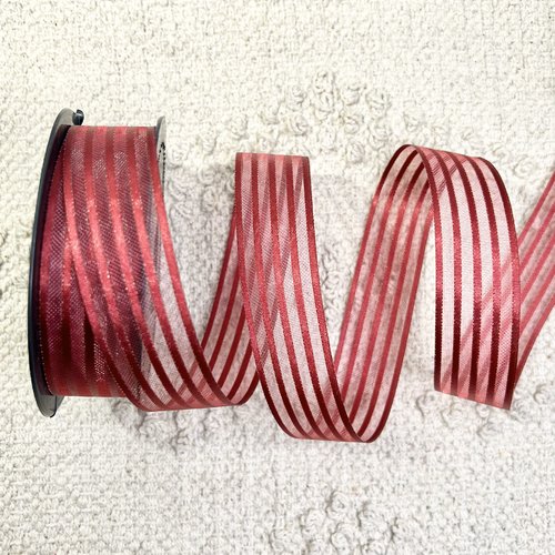 Ruban à rayures satinées bordeaux 25 mm x 20 m pour couture, emballage et décoration – réf. rolraye1