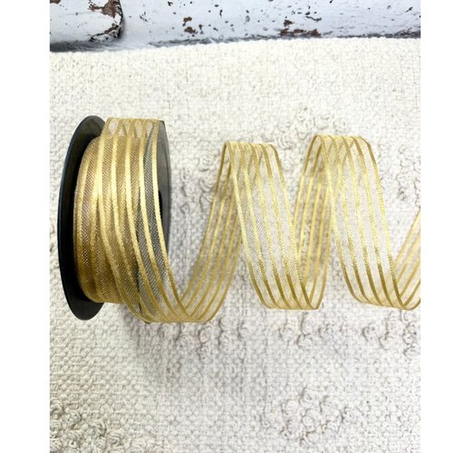 Ruban à rayures satinées doré or 25 mm x 20 m pour couture, emballage et décoration – réf. rolraye9