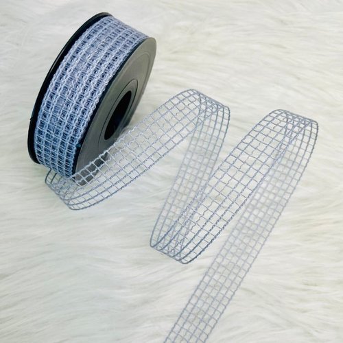 Ruban en maille bleu fumé 25 mm x 20 m pour couture, décoration et loisirs créatifs – réf. rolquad3