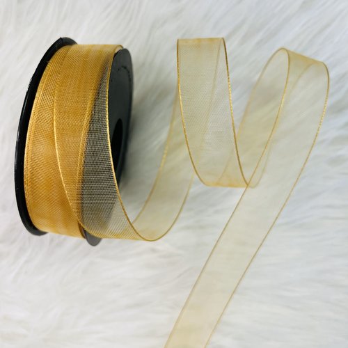 Ruban en organza effet satiné or doré 25 mm x 20 m pour couture, décoration et emballage – réf. rolorg3