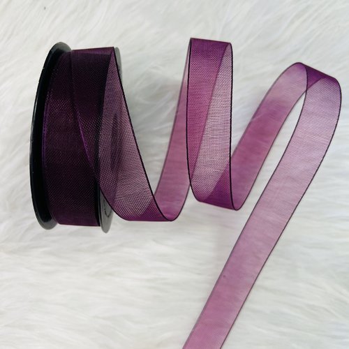 Ruban en organza effet satiné prune 25 mm x 20 m pour couture, décoration et emballage – réf. rolorg6