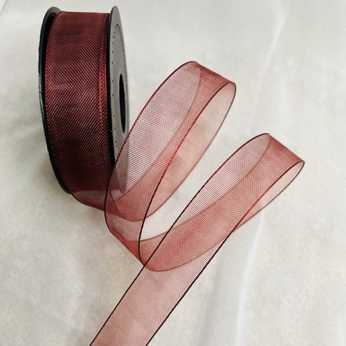 Ruban en organza effet satiné bordeaux 25 mm x 20 m pour couture, décoration et emballage – réf. rolorg7