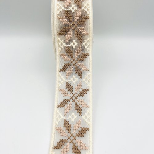 Galon brodé sur fond organza – rose mauve poudré – 4 cm x 2,5 mètres – réf. gapta55