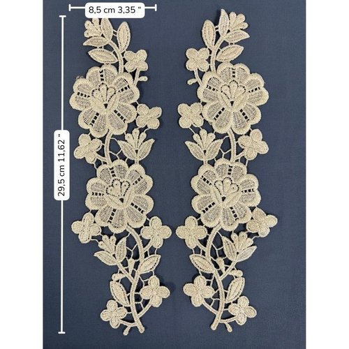Lot de 2 guipures en dentelle dorées – 8,5 x 29,5 cm – réf. paym1314