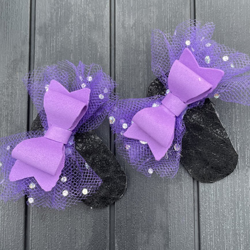 Little witch - lot de 2 barrettes pour filles ornées de jolis noeuds lilas en mousse et en tulle en maille à paillettes