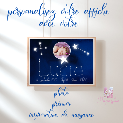 Affiche de naissance thème nuit étoilée avec photo
