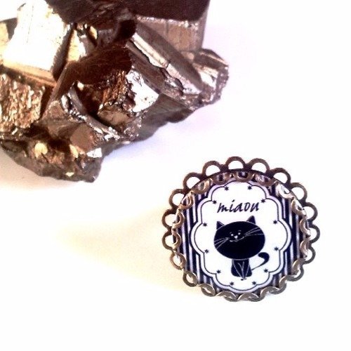Bague "miaou", bague couleur bronze et cabochon en résine 25mm
