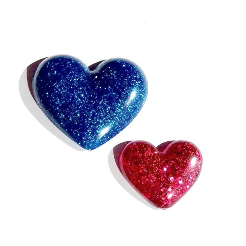 Magnet "cœur", en résine fait main bleu pailleté