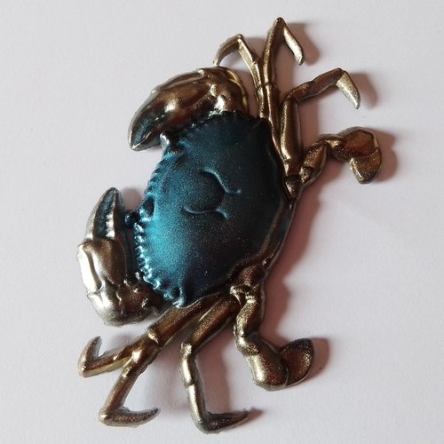 Magnet "mr crabe", en résine fait main, bleu et doré métallisé