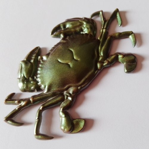 Magnet "mr crabe", en résine fait main, vert métallisé