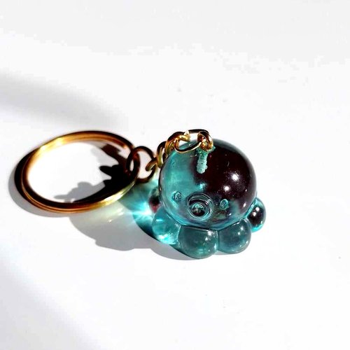Porte clef en résine fait main, poulpe kawaii turquoise