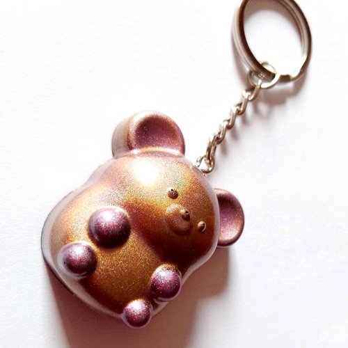 Porte clef en résine fait main, hamster doré et rose