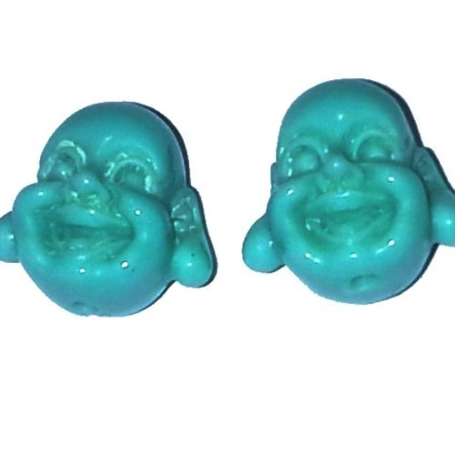 X10 perles bouddhas en résine, couleur bleue - 1 seul lot