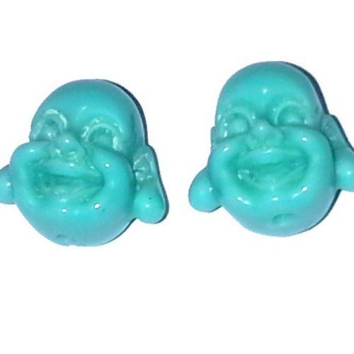X10 perles bouddhas en résine, couleur bleue turquoise