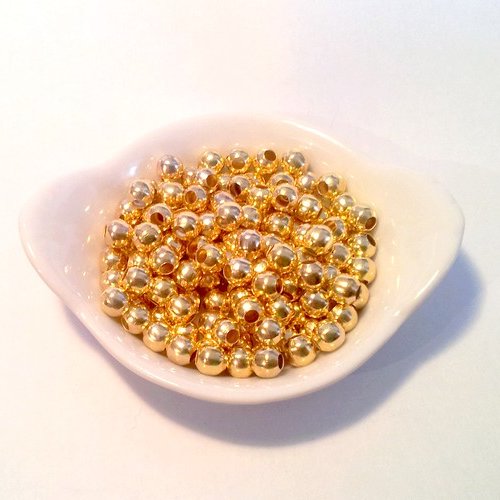 X50 perles rondes 6mm en métal doré,trou de 2.5mm