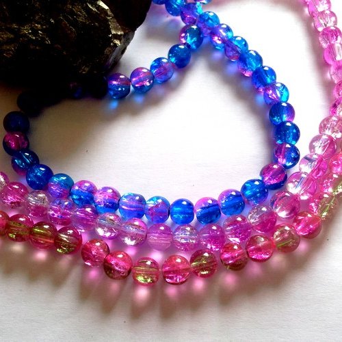 X100 perles en verre, bicolores, craquelées 3 couleurs de 08mm