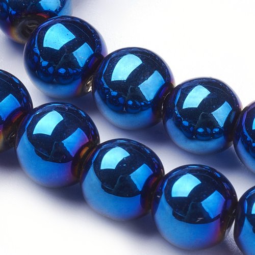 X20 perles en verre 8mm, métallisées, reflets ab, bleu-nuit