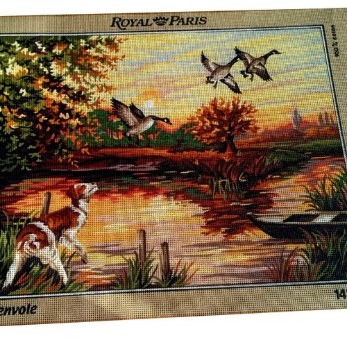 Toile à canevas - les canards et le chien - royal paris - grand format (tableau) - 61x45 animaux