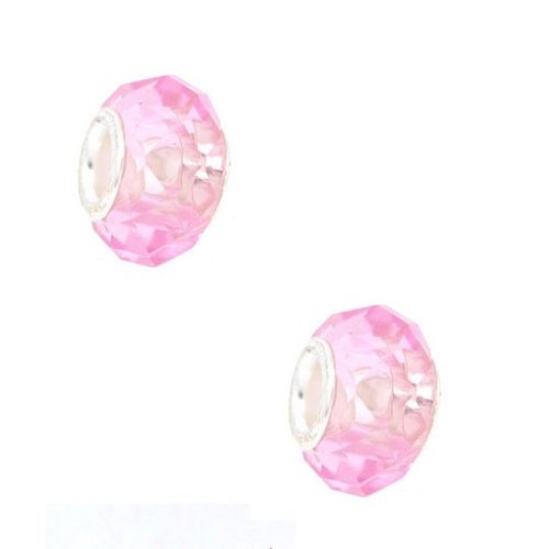 X10 perles ouverture europpéenne en verre rose clair facetté