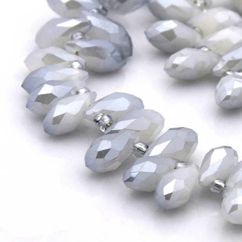 X9 perles gouttes en verre faceté, gris dégradé 12x6mm 