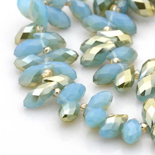 X9 perles gouttes en verre faceté, bleu glacier et argentée 12x6mm 