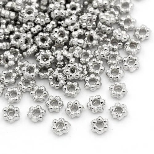 X50 petites perles intercalaires en métal argenté vieilli 3.5mm 