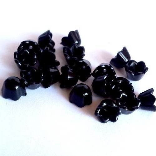X100 perles noires fleurs en acrylique, 7mm 