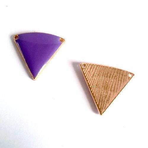 X1 connecteur triangle émaillé violet, base métal doré, 2 trous 2.8*2.5cm 