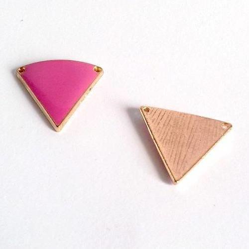 X1 connecteur triangle émaillé fushia, base métal doré, 2 trous 2.8*2.5cm 
