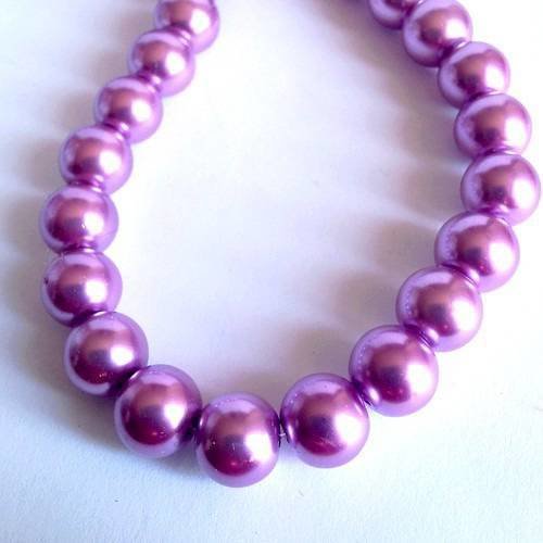 X10 perles nacrées 12mm en verre, couleur violet clair 