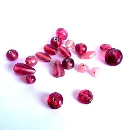 X20 perles en verre filé, lot varié, grenadine, rose - ref 5 