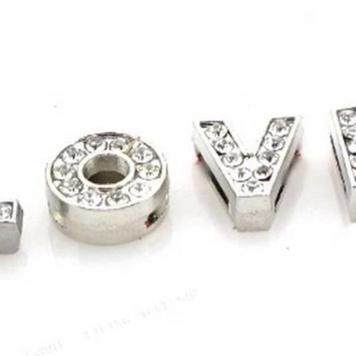 X4 perles à passant, "l o v e", métal et strass