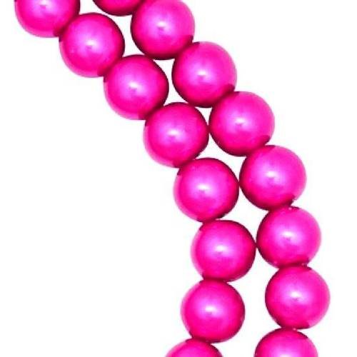 X25 perles nacrées rose fushia 6mm en verre 
