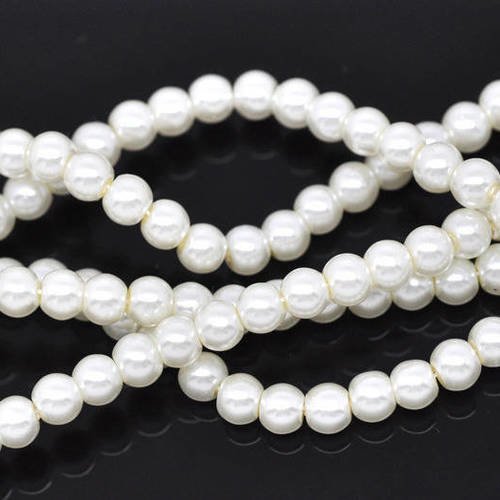 X50 perles nacrées blanches 6mm en verre 