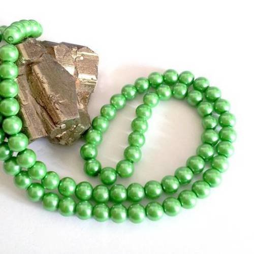 X20 perles nacrées 8mm en verre, couleur vert 