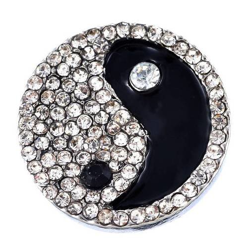 X1 chunk ying et yang en strass, email et métal vieilli, 19mm, bouton pression 