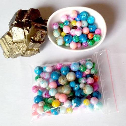 X100 perles en verre marbré multicolores, rondes, de 4 à 10mm 